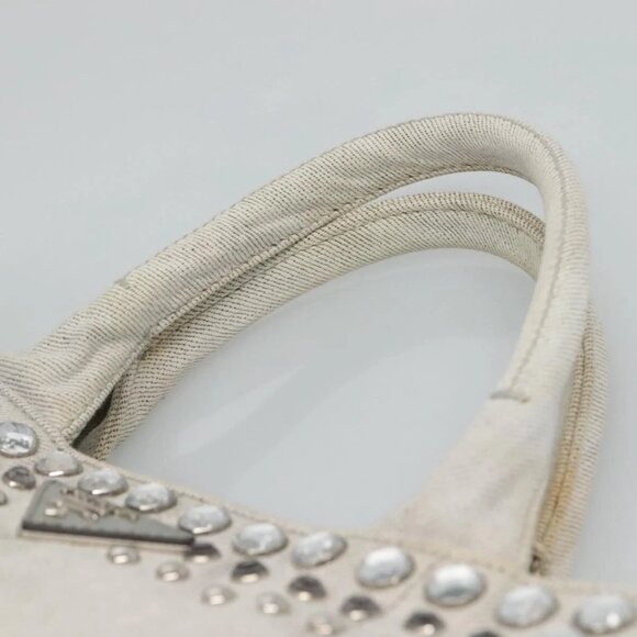 PRADA Bijoux Canapa Hand Bag Canvas 2way Gray Silver Auth KD142 - Picture 9 of 16